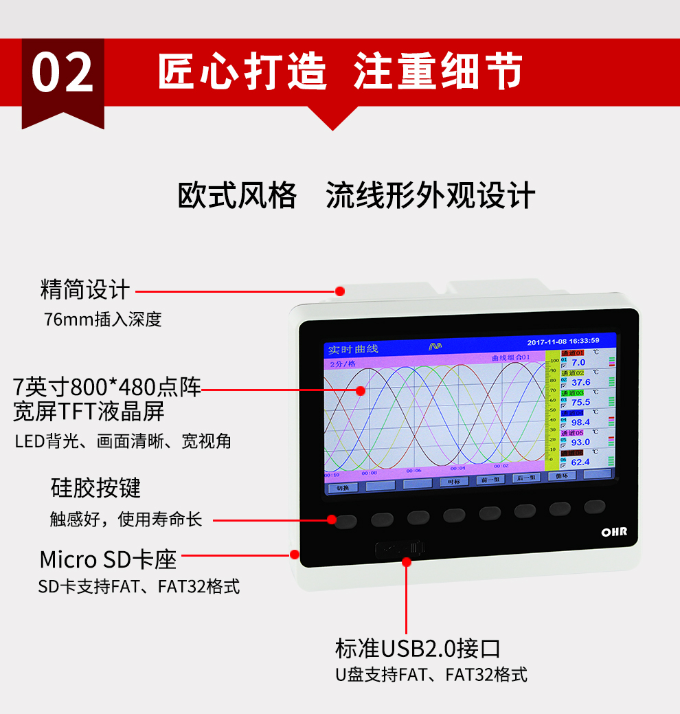 OHR-F801、OHR-F802、OHR-F803 系列12路彩色无纸记录仪